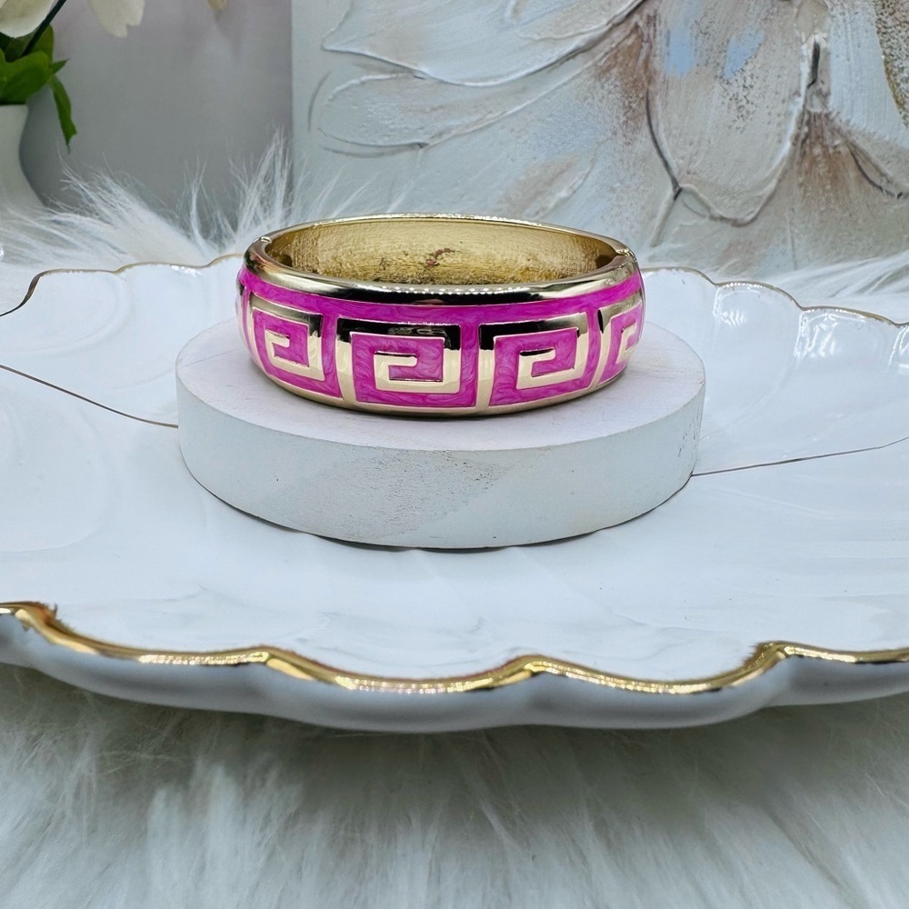 The Pink and Gold Thick Enamel Bangle Bracelet
